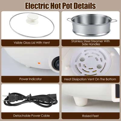 1Pc Electric Hot Pot With Steamer 1.8L Mini Portable Hot Pot With 300W 600W Dual Power For Egg Fried Rice Ramen Oatmeal Soup Overheat Protection For College Dorm Room Essential