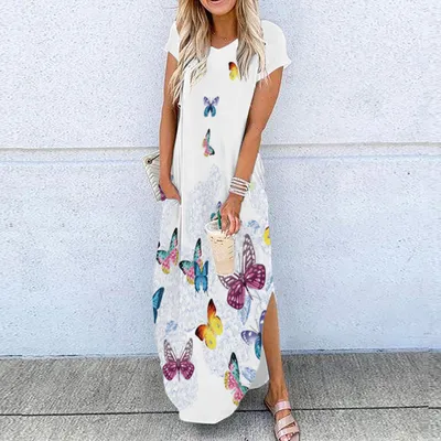 Summer Hem Slit Print Dress European And American Style