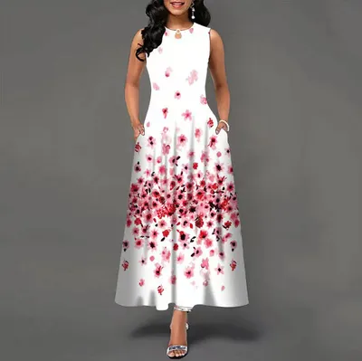 Long Sleeveless 3D Print Dress