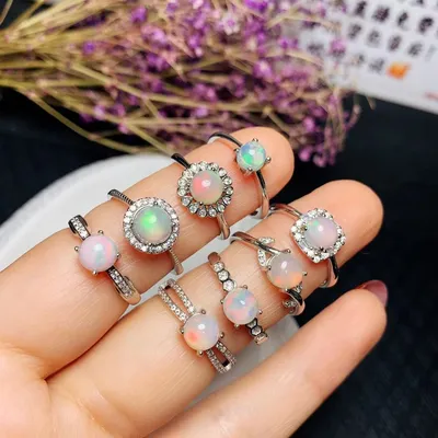 New 925 Silver Inlaid Natural Opal Ring