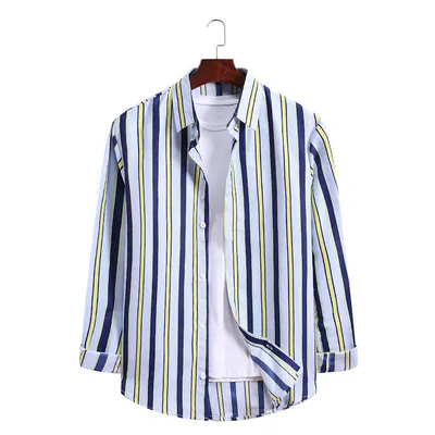 Striped Printed Long-sleeved Shirt Plus Size Wave Pattern