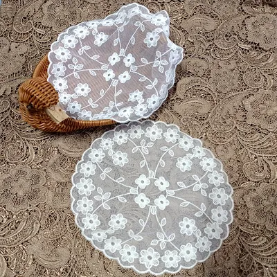 Mesh Bottom Embroidery Tablecloth Lace Embroidery Coaster Cotton Thread Soft Texture Round Retro Decorative Photo Props