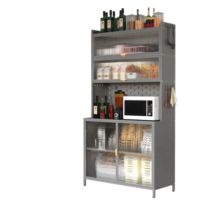 73'' Tall Kitchen Pantry Cabinet , 6 Level Flip Door With Pegboard Spacious, Adjustable & Stylish Metal Pantry Storage Cabinet, Anti-Tip Design Hutch For Kitchen, Dining Room, Living Room Grey