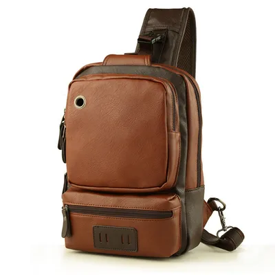 Leather men bag student backpack leisure
