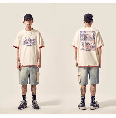 Men's distressed stitching loose denim shorts