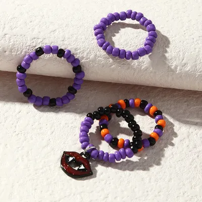 New Retro Purple Halloween Rice Bead Ring Set