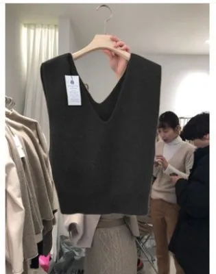 Autumn And Winter Korean Fan Loose Double V-neck Wool Vest Women