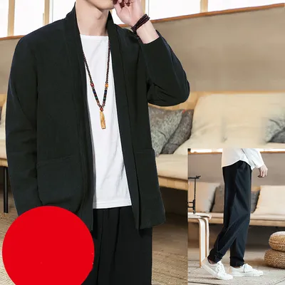 Spring Jacket Retro Cotton And Linen Cardigan Jacket Men's Plus Size Windbreaker