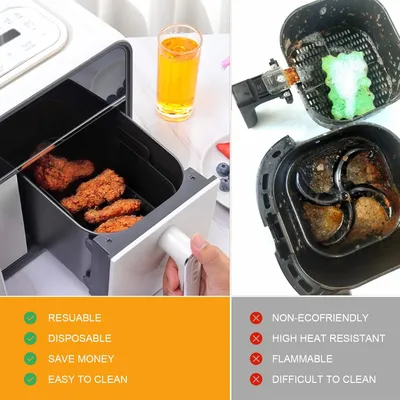 2x Air Fryer Silicone Pot Rectangle Baking Tray Basket Liners Insert Dish