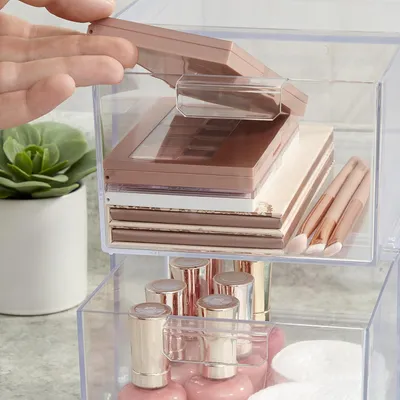 Stackable Clear Bin Plastic Organizer Drawers  2 Or 3Piece Set  Organize Cosmetics And Beauty Supplies On A Vanity