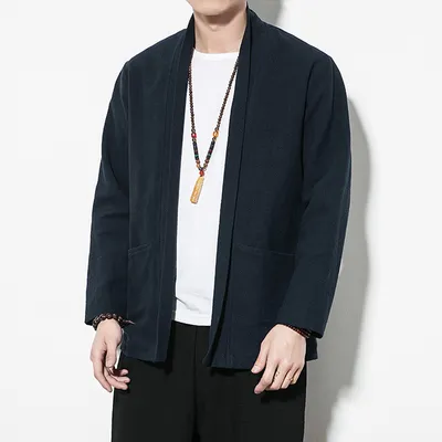 Spring Jacket Retro Cotton And Linen Cardigan Jacket Men's Plus Size Windbreaker