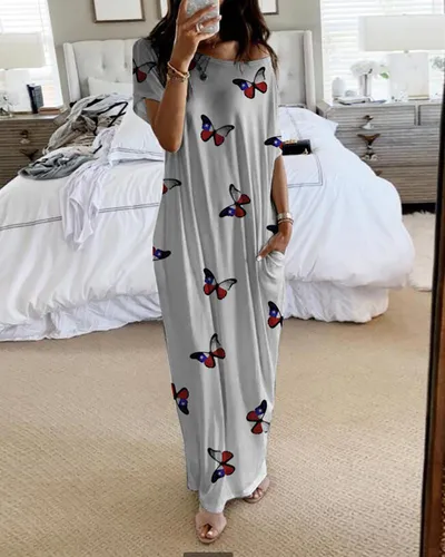 Summer Hem Slit Print Dress European And American Style