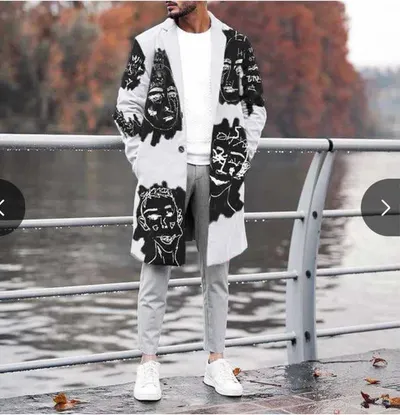 Mid Length Printed Top Long Sleeve Woolen Jacket