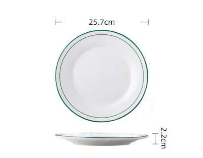 Ceramic Disc Red And Green Line Flat Fried Rice Fried Noodles Dish Head Rice Dish