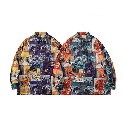 Unisex Versatile Lapel Loose Slouchy Shirt