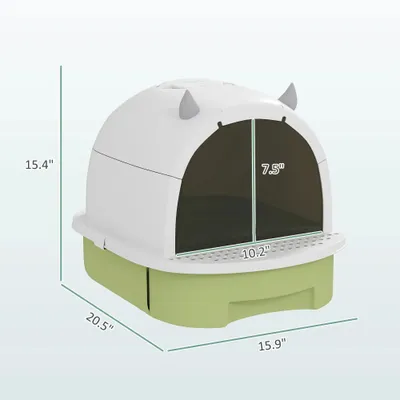 Green Cat Litter Box With Lid, Scoop, Deodorizing Bags