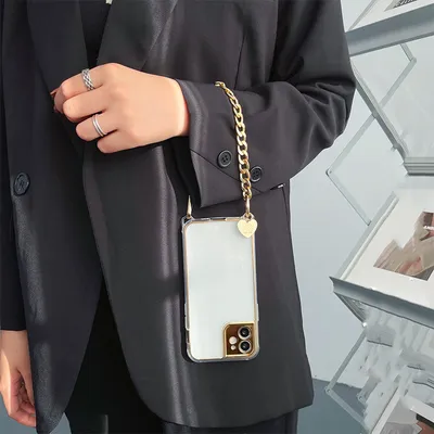 Hanging Hole Portable 11 Chain Mobile Phone Case Silver Simple Transparent