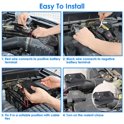 2 Pack Under Hood Ultrasonic Rodent Repeller Rodent Control Deterrent Chaser Blocker For