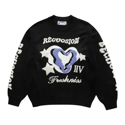 Cotton English Heart Dissolving Printing Foaming Sweater Pullover Knitwear