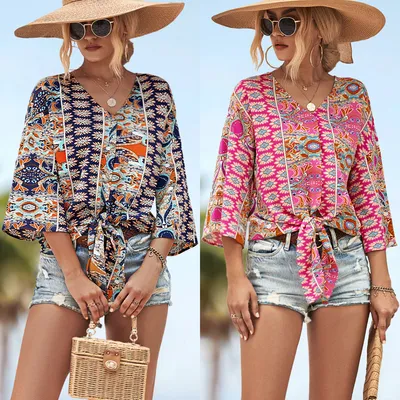 European And American V-neck Lace Up Irregular Top