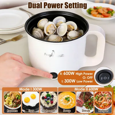 1Pc Electric Hot Pot With Steamer 1.8L Mini Portable Hot Pot With 300W 600W Dual Power For Egg Fried Rice Ramen Oatmeal Soup Overheat Protection For College Dorm Room Essential