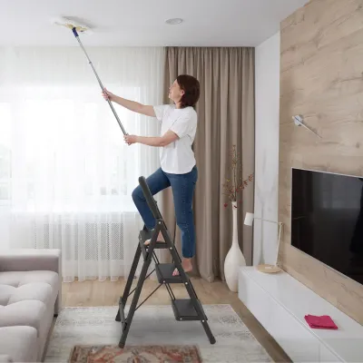 3-Step Folding Ladder, 330lbs Load Capacity, Lightweight 6.94lbs With 1.57in Folding Width,