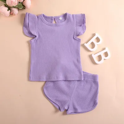 Baby Flounced Sleeve Top Shorts Two-piece Set