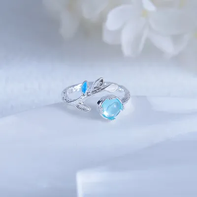 Creative Blue Zircon Leaves Ring Leaves