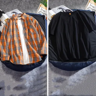 Spring And Autumn Ins Plaid Shirt Men's Long Sleeve