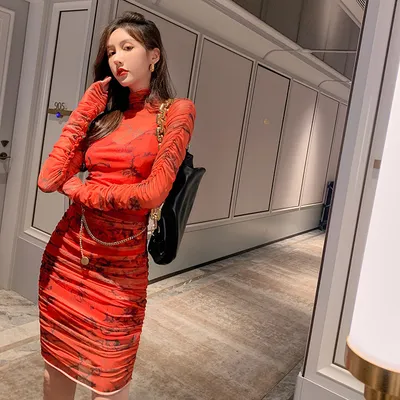 New Autumn Fashion Trend Retro Pile High Collar Slim Bag Hip