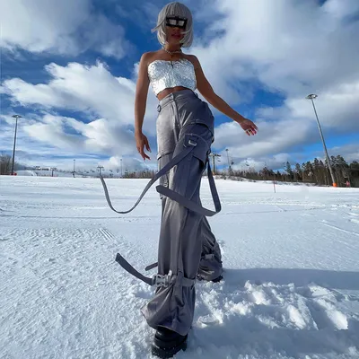 Functional Gray Streamer Design Overalls Women