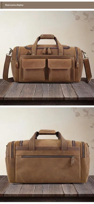 New Men's Genuine Leather Travel Bag, First-Layer Cowhide, Large Capacity Men's Handbag, Casual Travel And Business Trip Luggage Bag