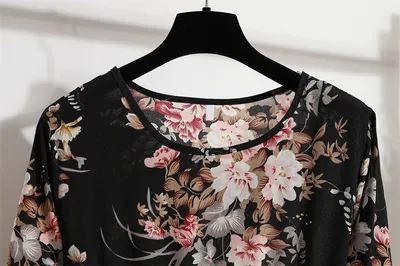 Women's Round Neck Long Sleeve Pullover Floral Dress