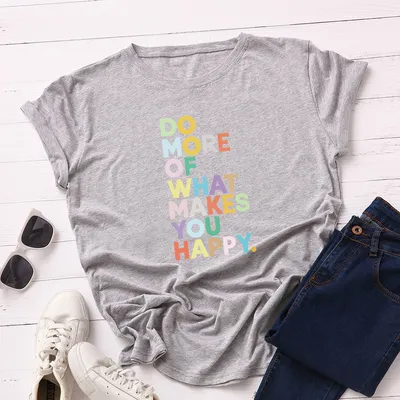 Women's Loose Round Neck Short-sleeved T-shirt With Letters