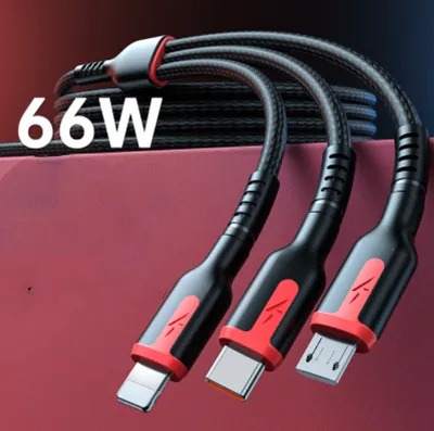 Fast Charge Data Cable One Drag Three 66W Braided USB