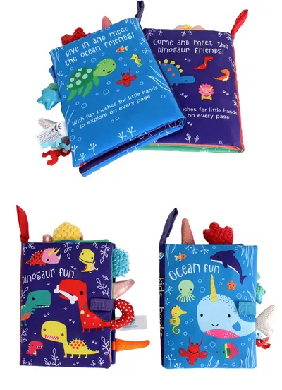 Soft Book Nontoxic Fabric Baby Ratteles Toys Early Education Toys Activity Crinkle Cloth Book Animals Tail for Toddler Infants