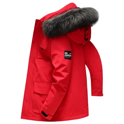 Medium Length Thickened Hooded Big Hair Collar To Overcome Winter Men's Coat