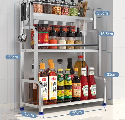 Kitchen Seasoning Rack, Chopsticks, Knife Rack, Countertop, Multi-functional Seasoning Kitchenware Storage Rack, Multi-layer Stainless Steel