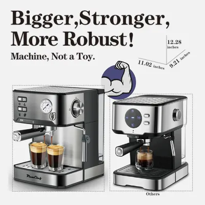 20 Bar Professional Espresso Machine With Milk Frother, Single Double Shot, ESE Pod Compatible, Visual Display Of Pressure, Removable Water Tank For Cappuccino, Latte, Machiato For Home Barista