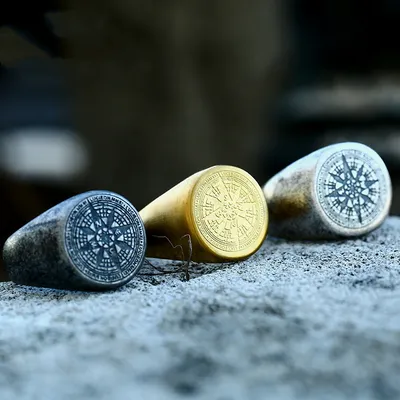Men's Stainless Steel Compass Ring