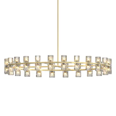 48 Inch Gold Wagon Wheel Chandelier With Crystal Shade, 48 Lights, Modern Farmhouse Style, Ideal For Dining Room, Kitchen, Entryways