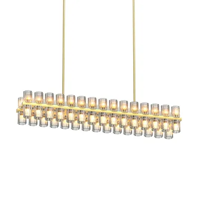 Crystal Brass Rectangle Chandeliers For Dining Room, 54in Gold Farmhouse Chandeliers For Dining Room, Modern Rectangle Crystal Chandelier For Kitchen Island Living Room, Includes 60XG4 Bulbs