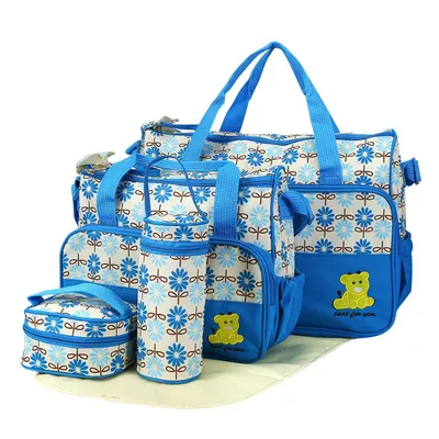 5PCS Per Set Baby Nappy Diaper Bags For Spring Travel Set Mummy Diaper Shoulder Bags WithNappy Changing Pad Insulated Pockets Travel Tote Bags For Mom Dad