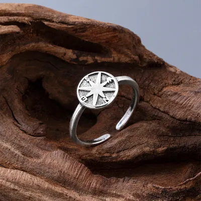 New Compass Hollow Ring Silver Adjustable Directional Ring