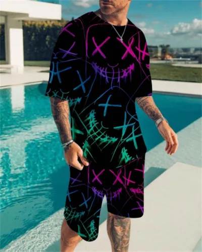 3D Printed Men's Short-sleeved T-shirt Sports Suit