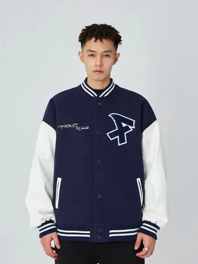 American Retro Alphabet Embroidered Baseball Uniform Coat