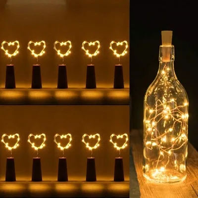 سلسلة أضواء زجاجات النبيذ بطول 2 متر و20 مصباح LED، زينة عيد الميلاد، سلك نحاسي، أضواء LED لتزيين حفلات الزفاف والمهرجانات