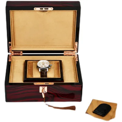 High End Brown Wood Watch Box Single Slot Jewelry Storage Holder Square