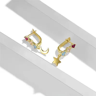 Japanese And Korean Fashion Asymmetrical Star And Moon Earrings