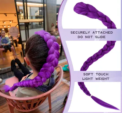 Clip-in Chunky Braided Ponytail Hair Extension, Colorful Synthetic Pre-braided Braid Hairpiece For Women